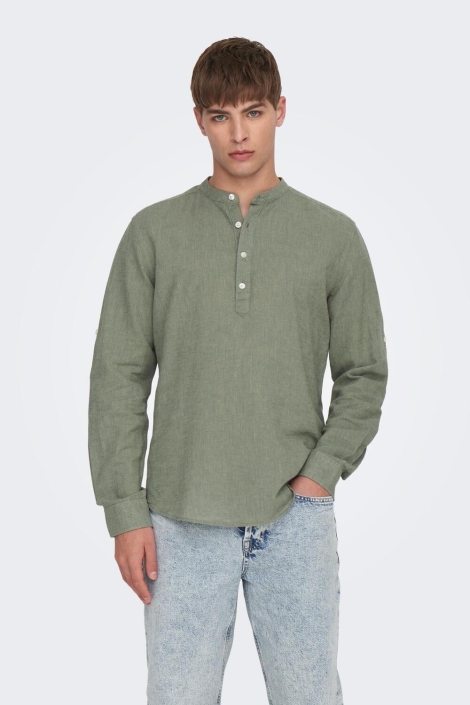 Only & Sons onscaiden ls halfplackt linen shirt